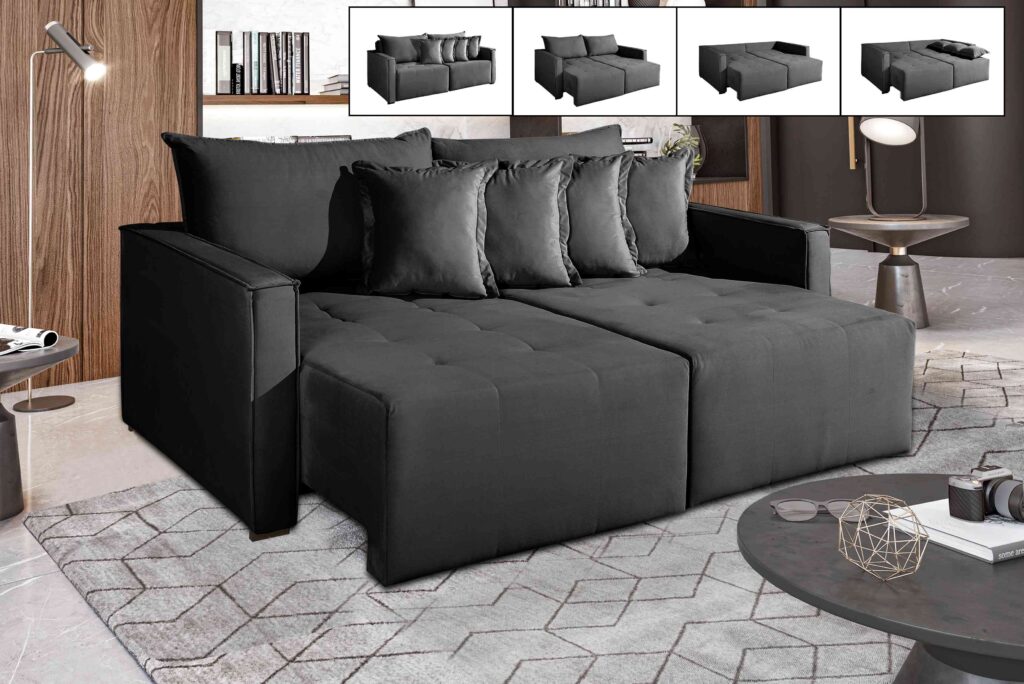 Sofa Cama Bruna Veludo Preto Inca 13 Idealle