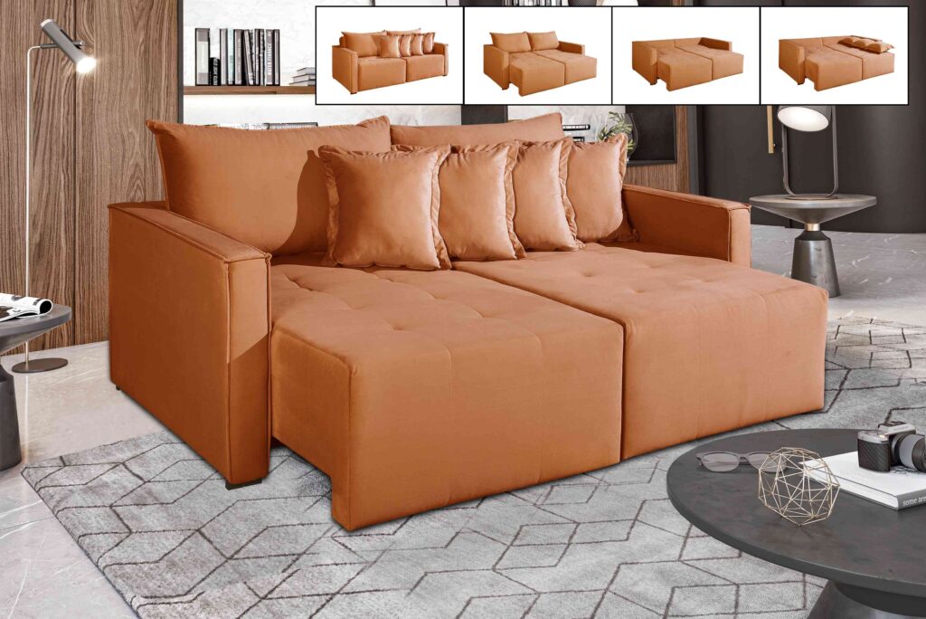 Sofa Cama Bruna Veludo Terracota Inca 20 Idealle