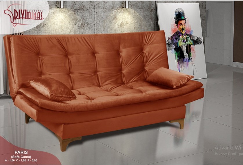 Sofa Cama Paris 2 Estagios Veludo Jolie Ferrugem Diviminas