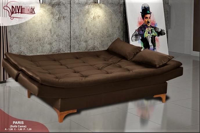 Sofa Cama Paris 2 Estagios Veludo Jolie Marrom 03 Diviminas