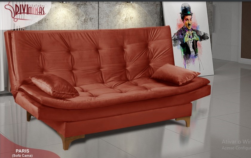 Sofa Cama Paris 2 Estagios Veludo Jolie Terracota 23 Diviminas