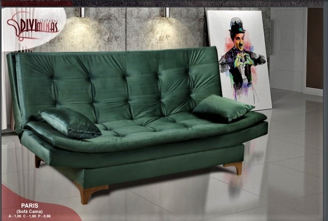 Sofa Cama Paris 2 Estagios Veludo Jolie Verde Musgo 26 Diviminas
