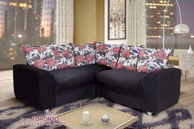 Conj Estofadof Toronto Canto 2x3Lgs Preto Floral Phoenix