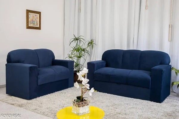 Conjunto Estofado Xa… 2x3Lgs Suede Azul Metalon Estof