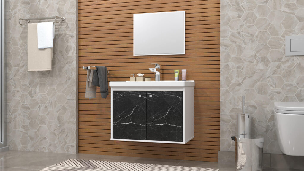 Conjunto Aster 2P Branco.Marmorizado Preto Cerocha