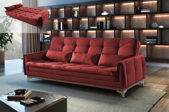 Sofa Cama Kairos 3Lgs 2 Estagios Veludo Suede Vinho 2226B Luxury