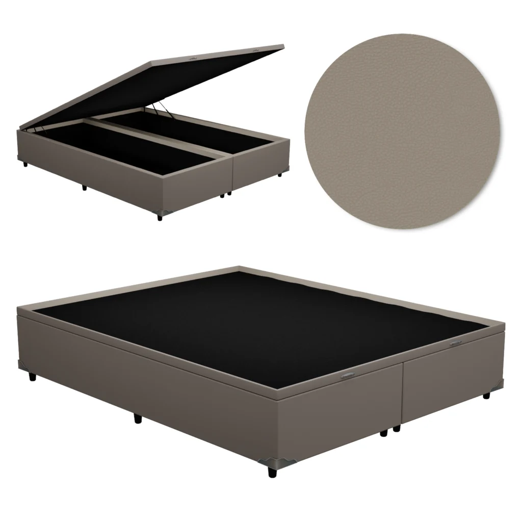 Base Baú Casal Bipartida Premium com Bordas 2x70x190x46 Corino Bege