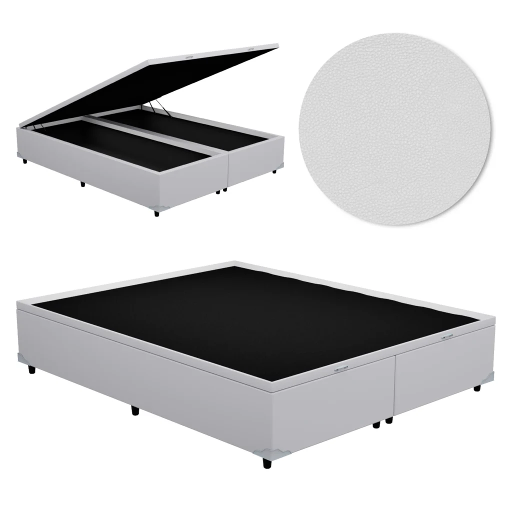 Base Baú Casal Bipartida Premium com Bordas 2x70x190x46 Corino Branco