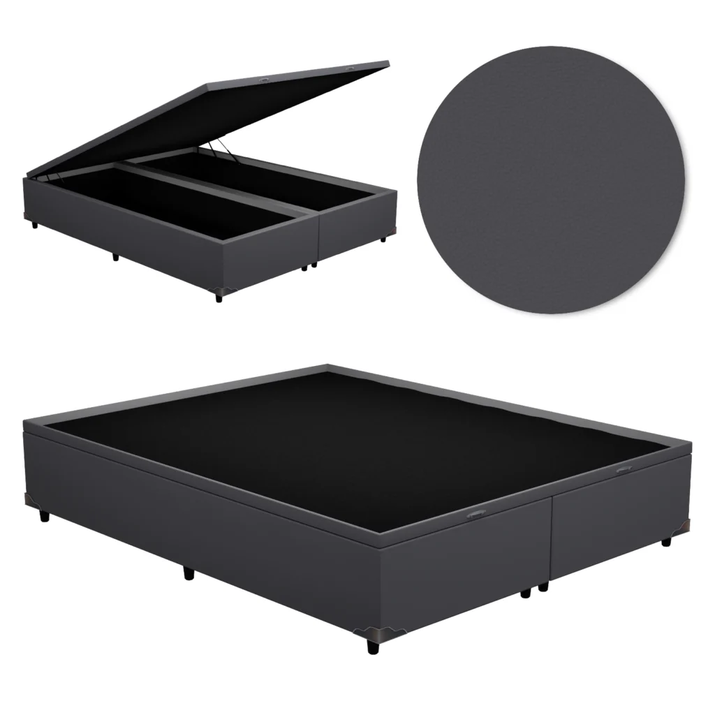 Base Baú Casal Bipartida Premium com Bordas 2x70x190x46 Corino Cinza