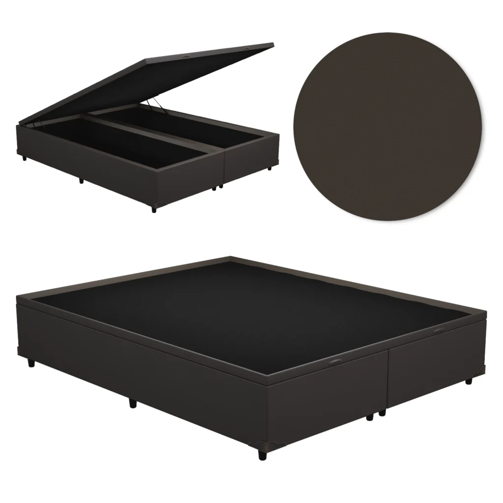 Base Baú Casal Bipartida Premium com Bordas 2x70x190x46 Corino Marrom