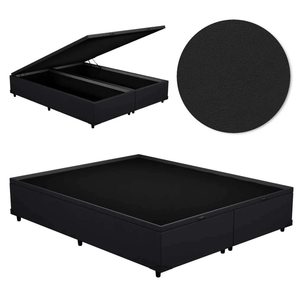 Base Baú Casal Bipartida Premium com Bordas 2x70x190x46 Corino Preto