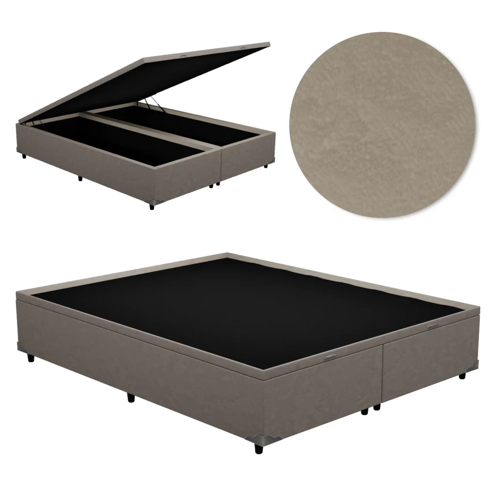 Base Baú Casal Bipartida Premium com Bordas 2x70x190x46 Suede Bege