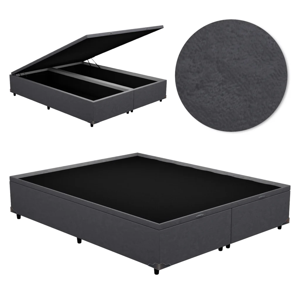 Base Baú Casal Bipartida Premium com Bordas 2x70x190x46 Suede Cinza