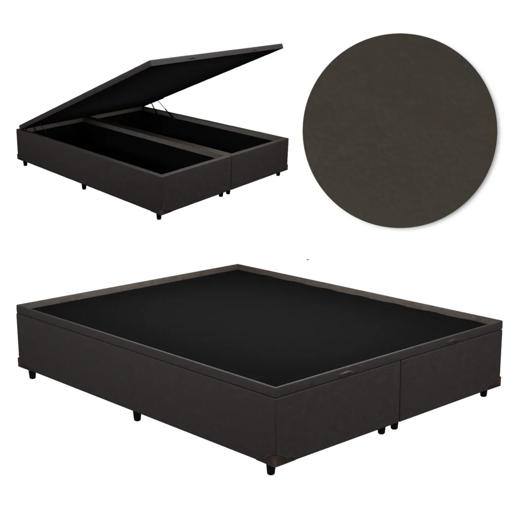 Base Baú Casal Bipartida Premium com Bordas 2x70x190x46 Suede Marrom