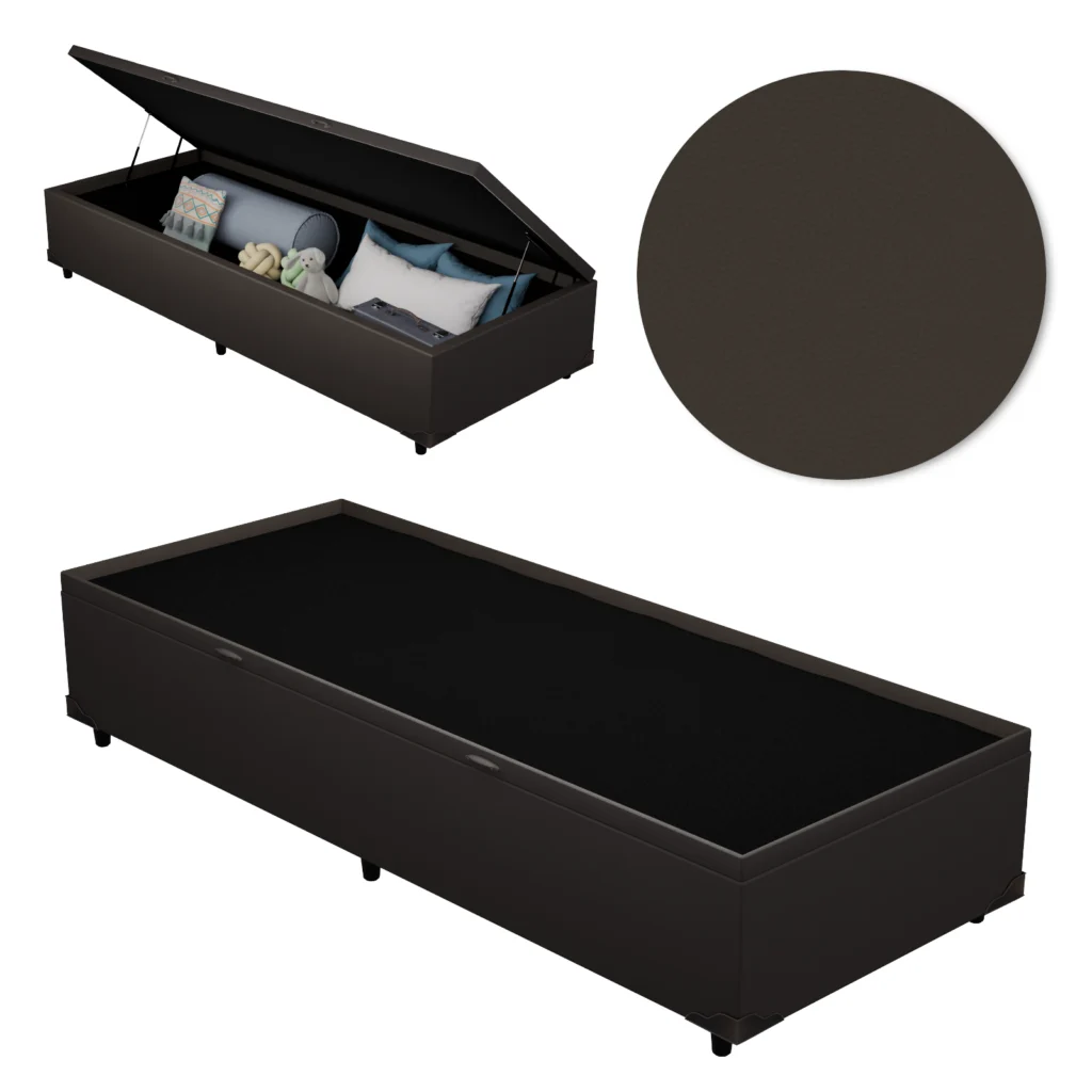 Base Baú Solteiro Premium com Bordas 90x190x46 Corino Marrom