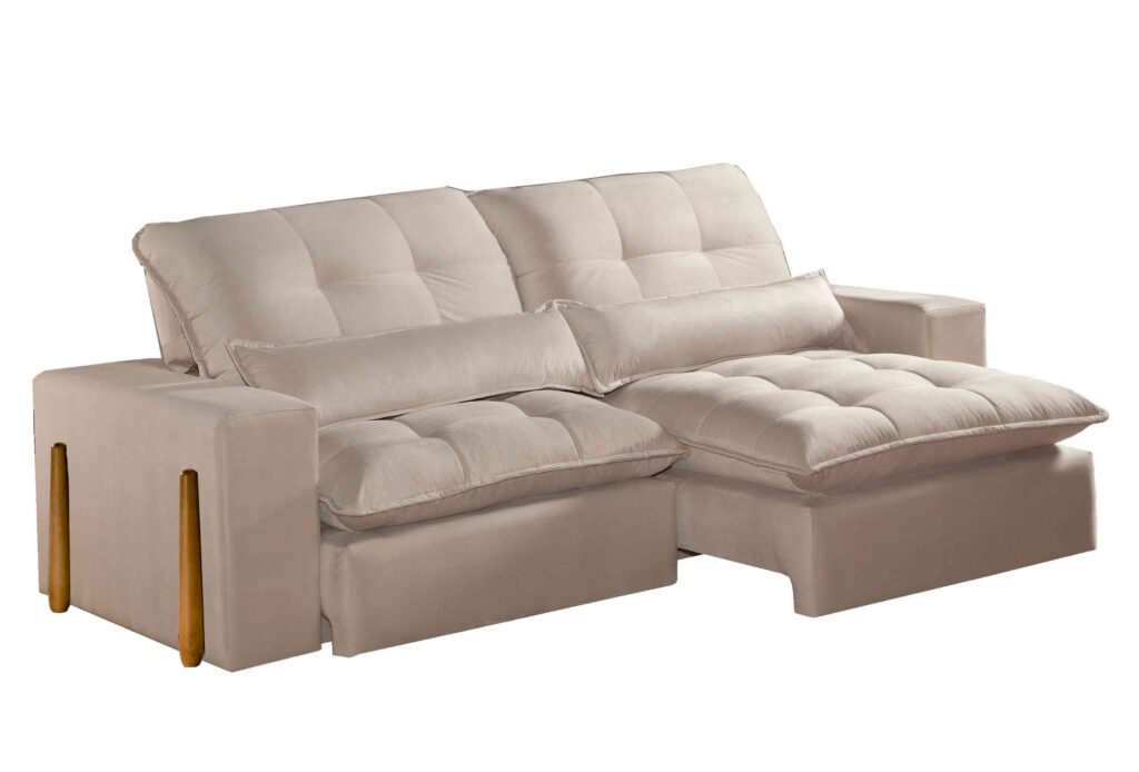 Estofado Retratil Reclinavel Itaoca.Fitipaldi 210 2×80 Veludo Inca Bege 02 Ideale