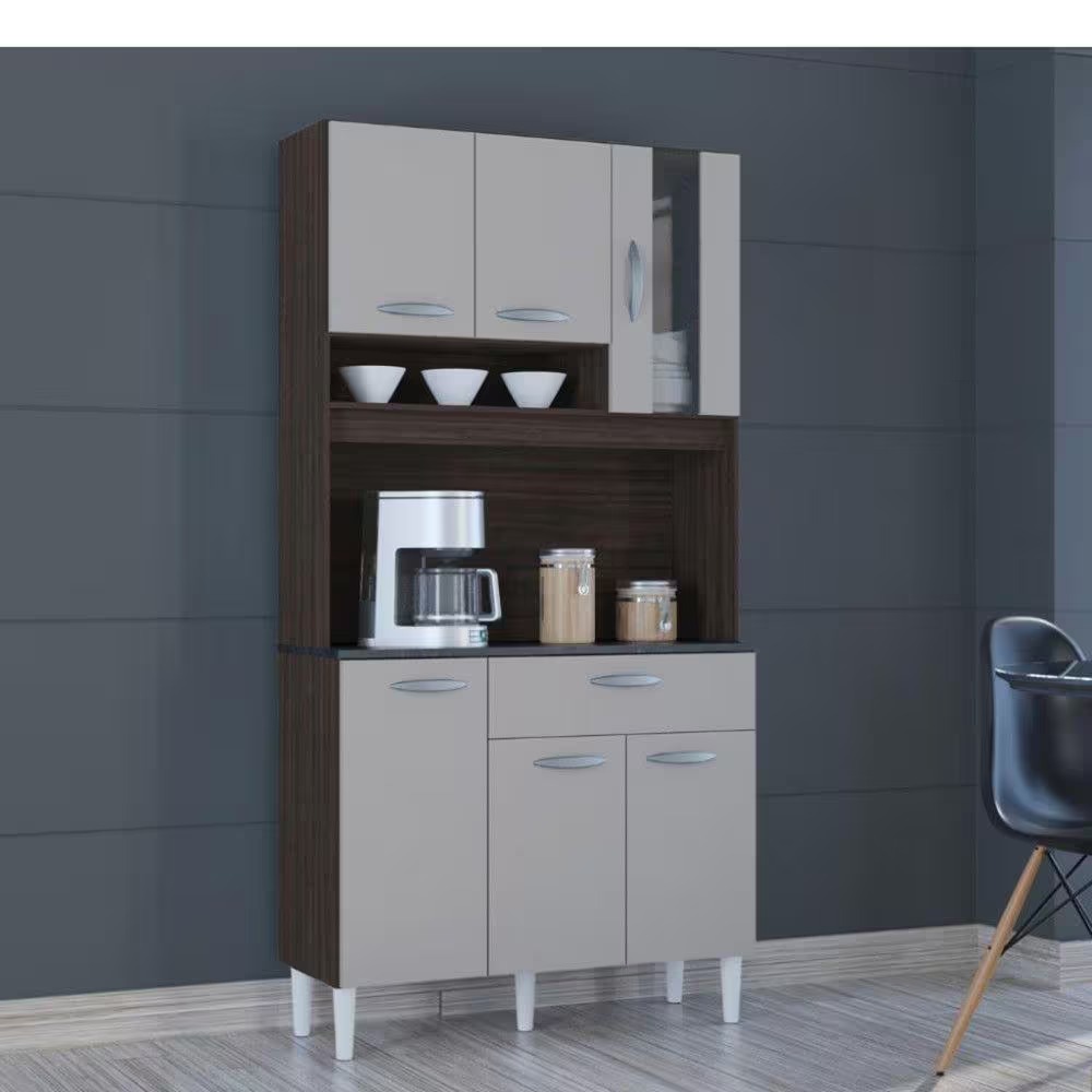 A558.Kit Cozinha Coral 6P1G 90 Chocolate.Off White Poquema