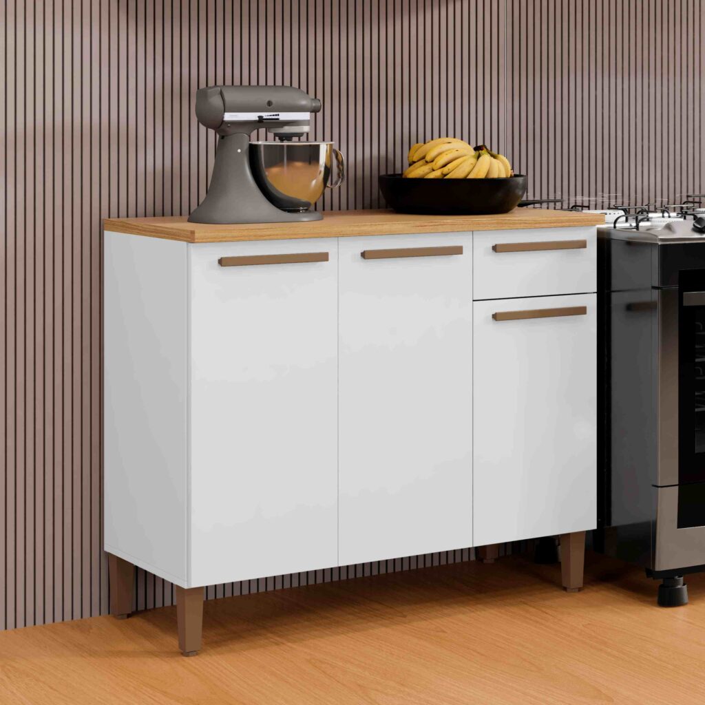 Balcao Classico 91 3P1G Branco Arte Moveis