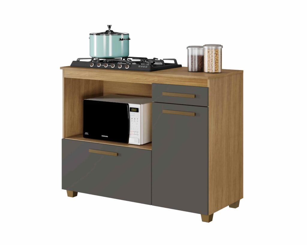 Balcao CookTop Cronus 5 Bocas com Tampo com Recorte 63,5 x 35 Cinamomo.Grafite Arte Moveis
