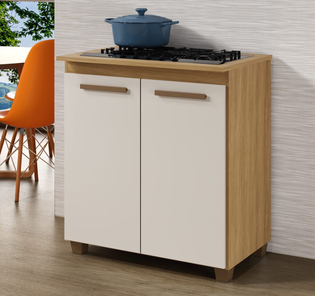 Balcao CookTop Fox 5 Bocas com Tampo com Recorte 63,5 x 35 Cinamomo.Off White Arte Moveis