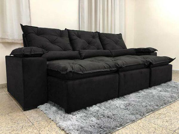 Estofado Retratil Reclinavel Fenix 270 3×73 Veludo Inca Preto 06 Diviminas