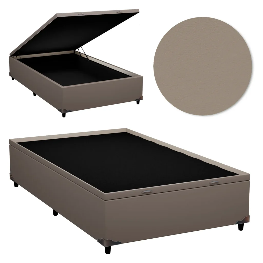 Base Baú Solteirão Premium com Bordas 110x190x46 Corino Bege