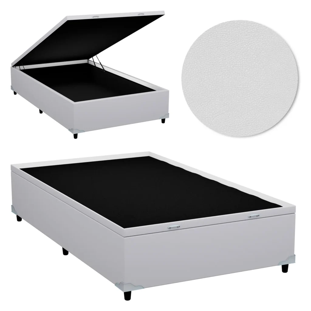 Base Baú Solteirão Premium com Bordas 110x190x46 Corino Branco