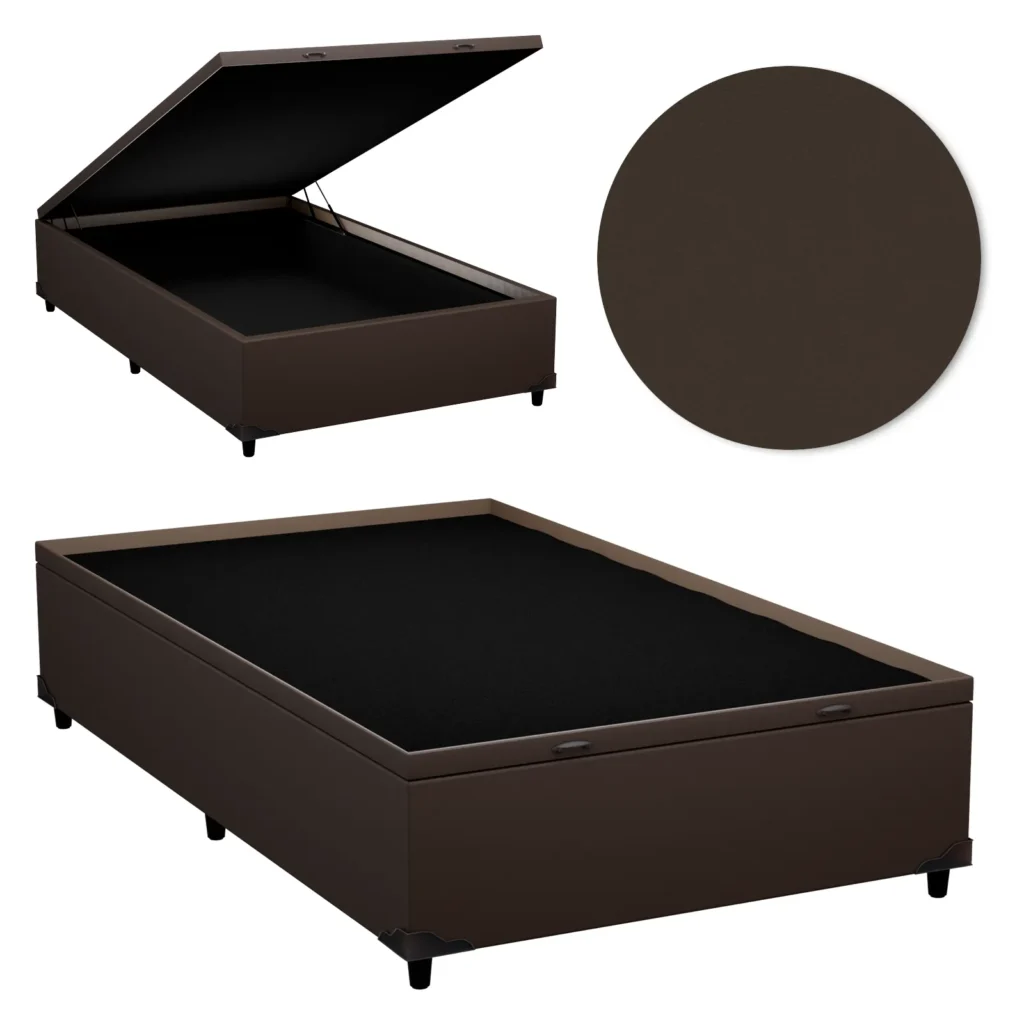 Base Baú Solteirão Premium com Bordas 110x190x46 Corino Marrom