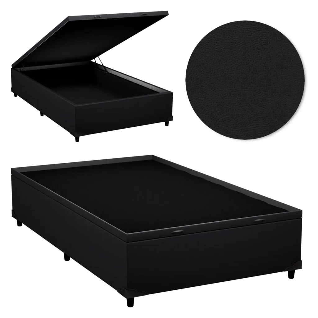 Base Baú Solteirão Premium com Bordas 110x190x46 Corino Preto