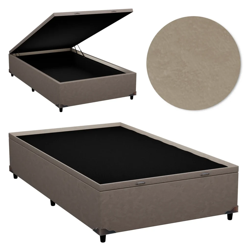 Base Baú Solteirão Premium com Bordas 110x190x46 Suede Bege