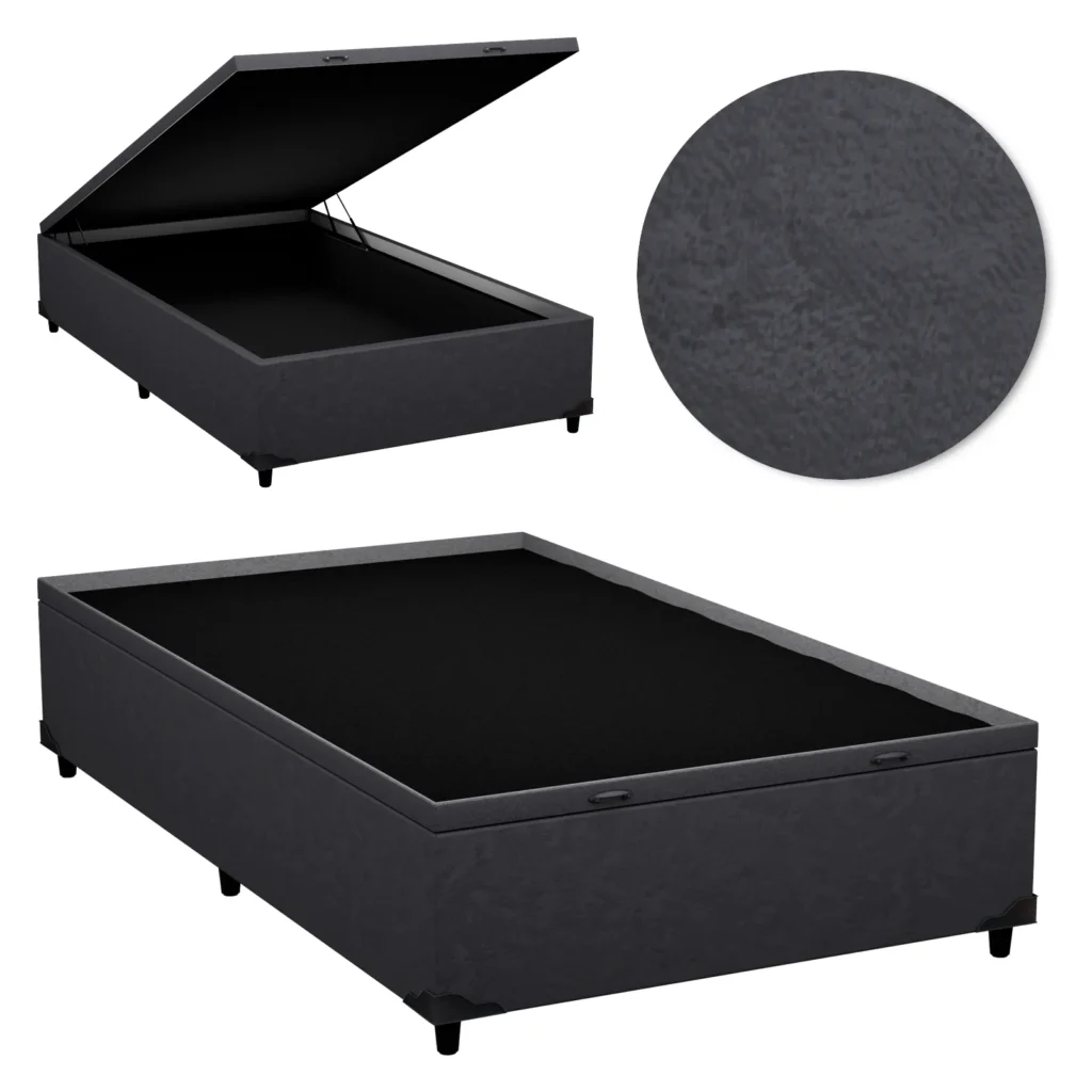 Base Baú Solteirão Premium com Bordas 110x190x46 Suede Cinza