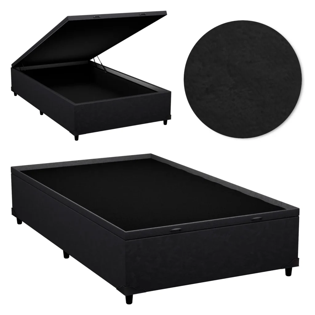 Base Baú Solteirão Premium com Bordas 110x190x46 Suede Preto