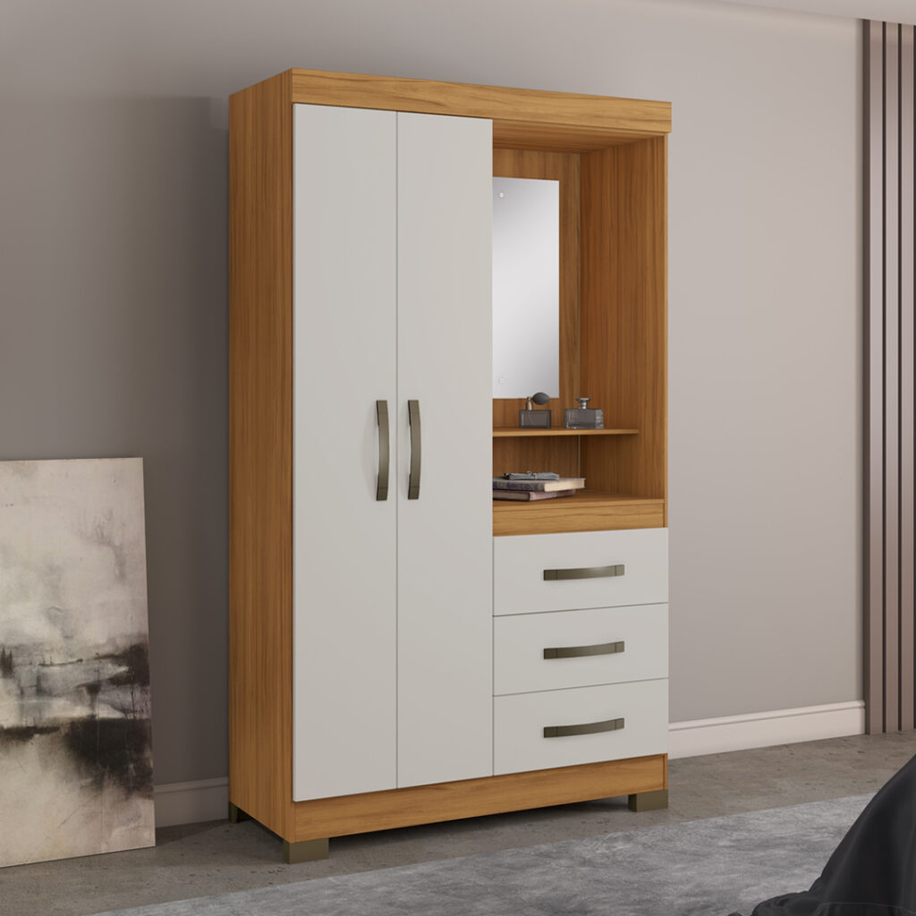 Roupeiro Capelinha NT 5170 2P3G com Espelho Freijo Trend.Off White Notavel