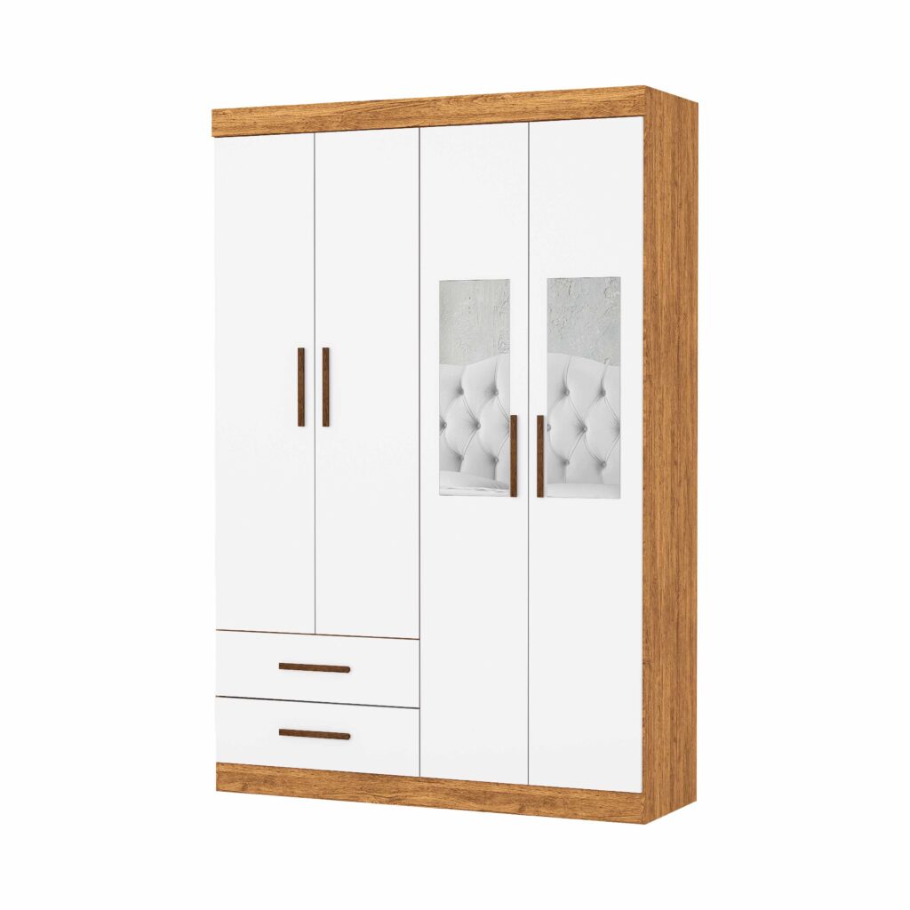 Roupeiro Hercules Gold 4P2G com 2 Espelhos Cinamomo.Branco Carioca