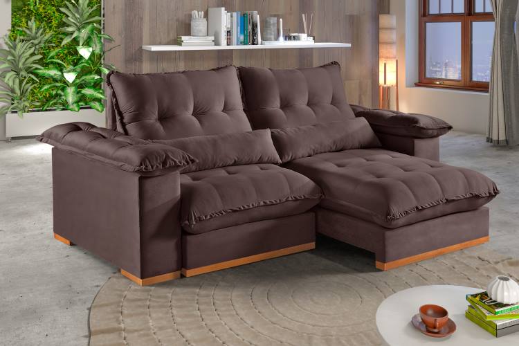 Estofado Retratil Reclinavel Leblon 250 Veludo Inca Marrom 17 Idealle