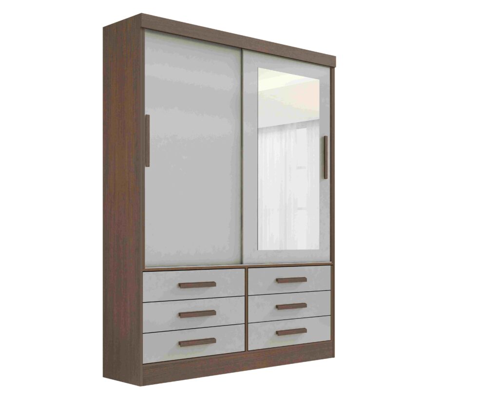 Roupeiro Meridian Plus 2P6G com Espelho Castanho.Off White D Doro