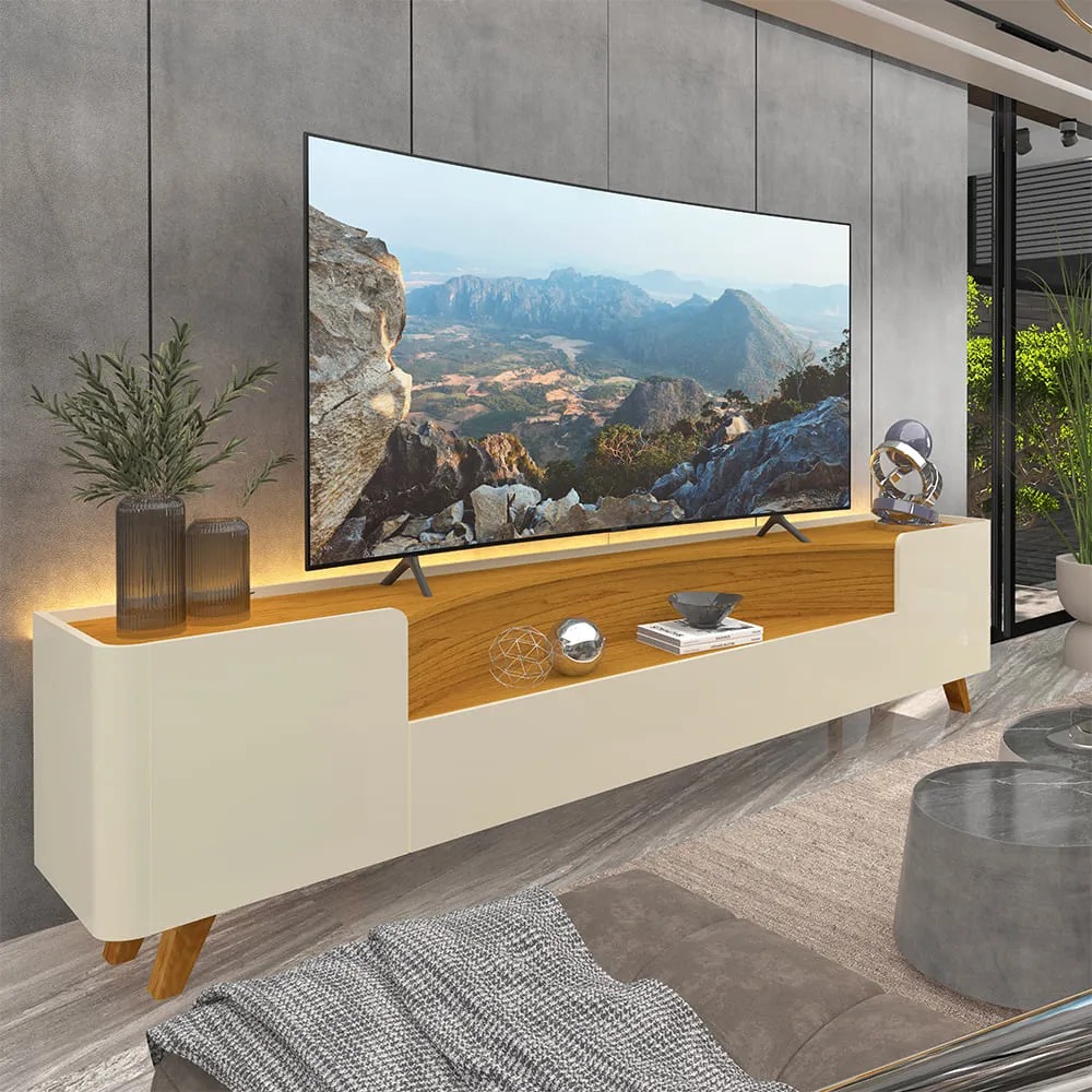 Rack Infinity 230 2P2G com Pes de Madeira Off White.Naturale Gelius