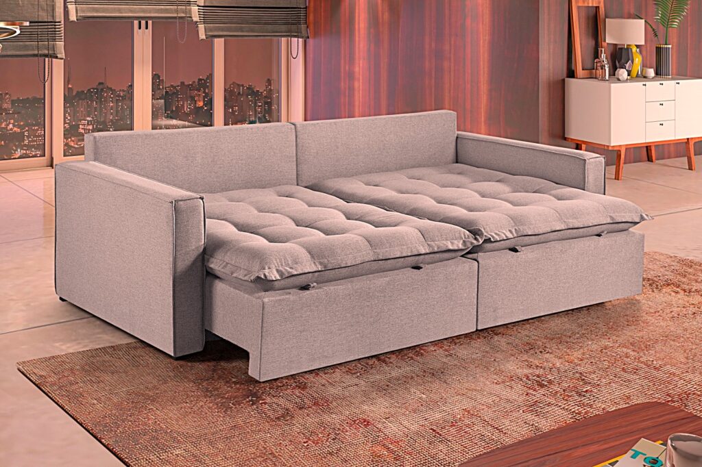 Sofa Cama Nitreroi Mod 100 BR 12cm 2.24 Linho Bege 02 Idealle