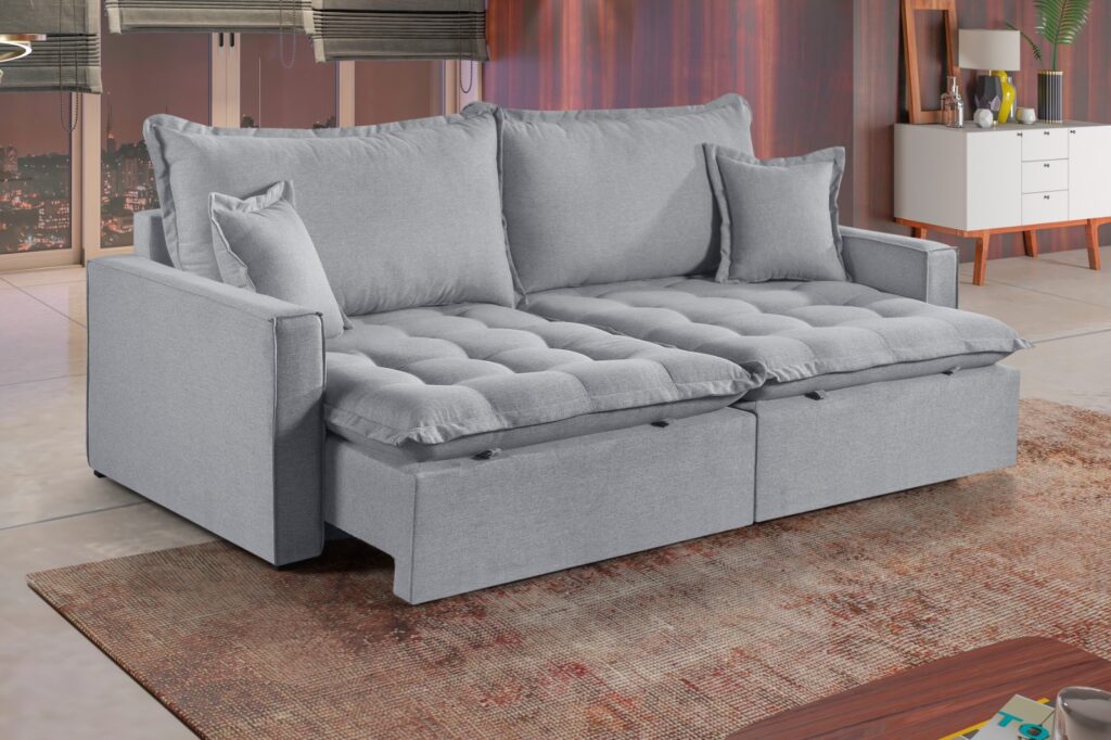 Sofa Cama Niteroi Mods 100 BR12cm 2,24 Linho Cinza 2665 Idealle