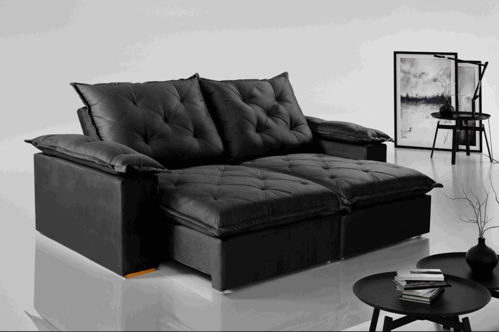 Estofado Retratil Reclinavel Leblon 210 2×80 Molas Ensacadas Veludo Inca Preto 820 Evidence