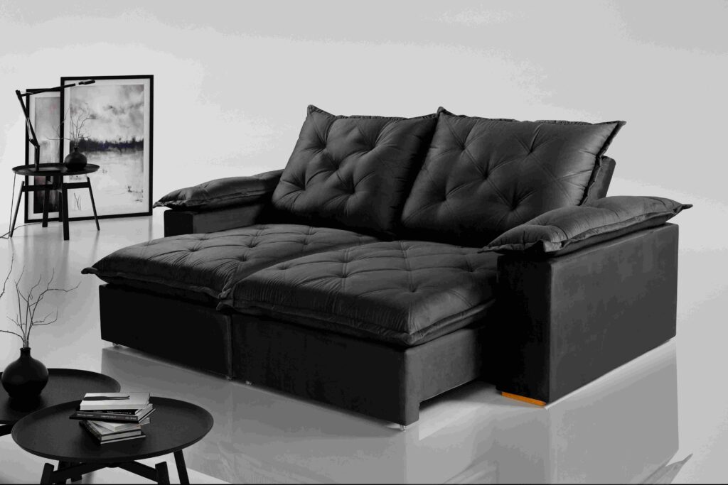 Estofado Retratil Reclinavel Leblon 230 2×90 Molas Ensacadas Veludo Inca Preto 820 Evidence