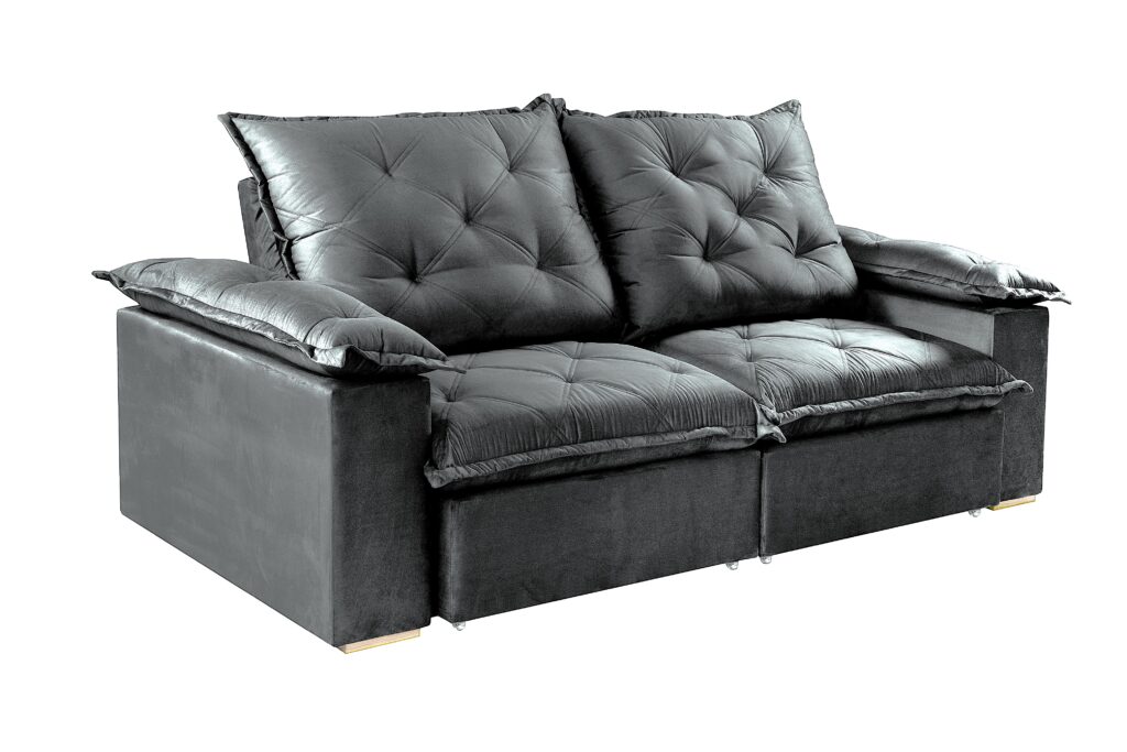 Estofado Retratil Reclinavel Leblon 250 2×100 Molas Ensacadas Veludo Inca Grafite 814 Evidence