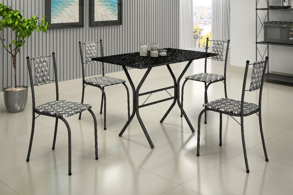 7592.115.1.65 Conjunto de Mesa Marica Tmp MDP 68×68 Martelado Cinza com 4 Cds Cor Martelado Cinza.PretoTeixeira