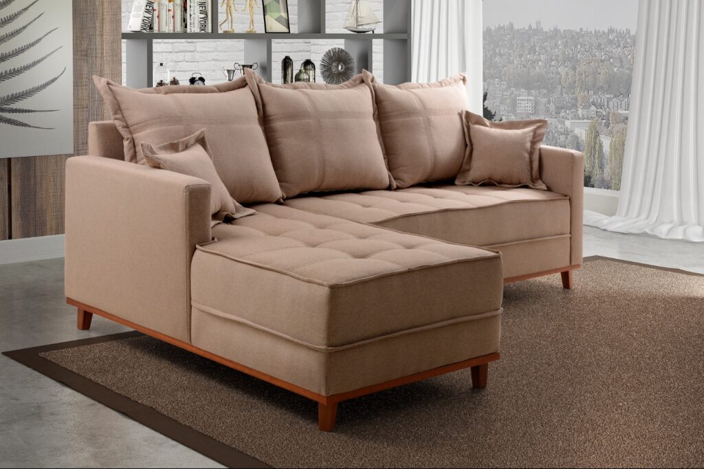 Conjunto Estofado Milao 230 2Lgs mais Chaise Molas Ensacadas Veludo Inca Bege Escuro 813 Evidence