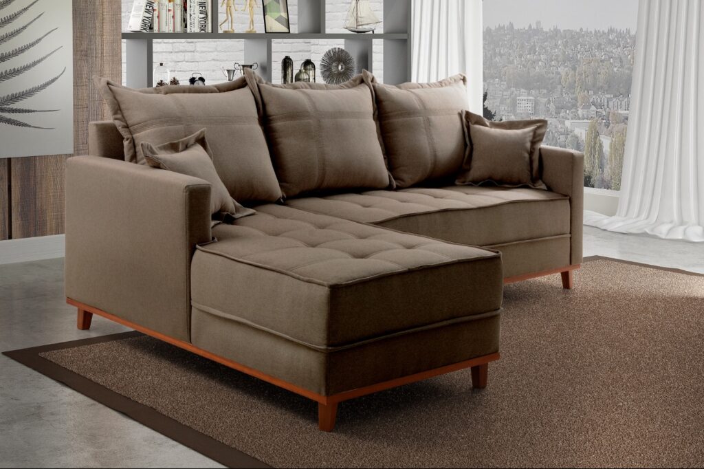 Conjunto Estofado Milao 230 Modulos 2Lgs mais Chaise Molas Ensacadas Veludo Inca Preto 820 Evidence