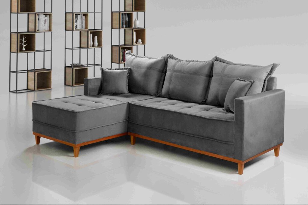 Conjunto Estofado Milao 230 Modulos 2Lgs mais Chaise Veludo Inca Grafite 814 Evidence