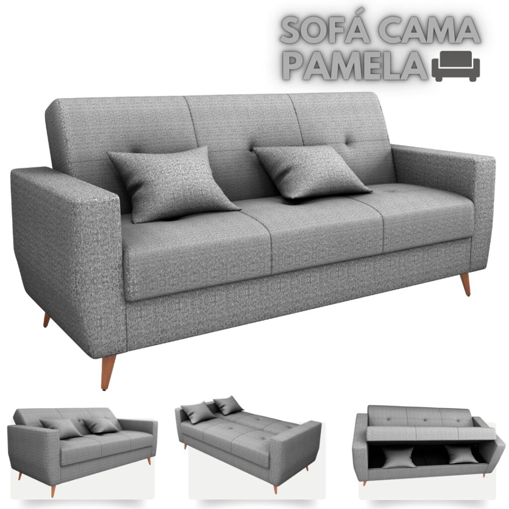 Sofa Cama com Bau MX Pamela 1 Estagio Linho Cinza 487 Matrix