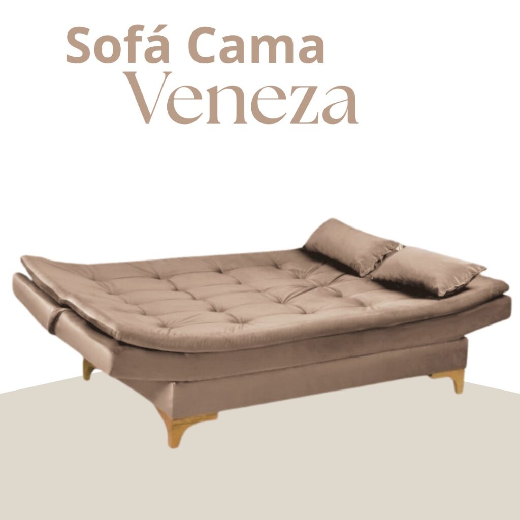 Sofa Cama Veneza Tec 194 Veludo Bege Top Estofados