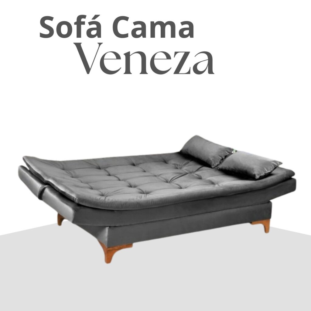 Sofa Cama Veneza Tec 195 Veludo Cinza Top Estofados
