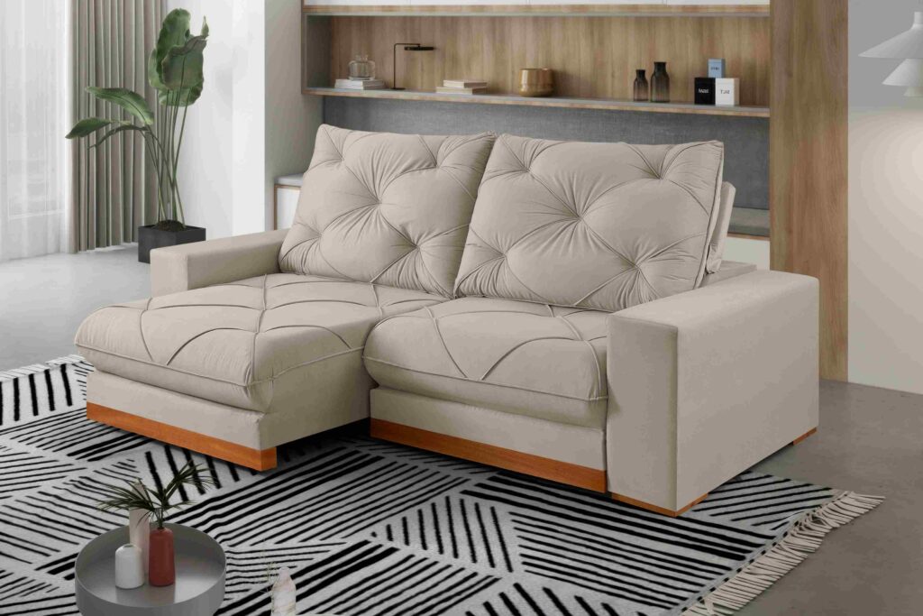 Estofado Retratil Reclinavel Buzios 230 2×90 Brc 25cm Veludo Inca Bege Claro 02 Idealle